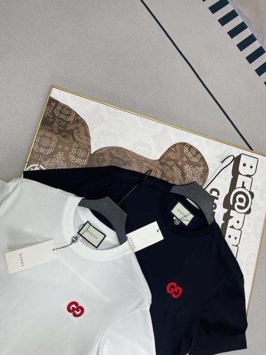 F031245徽标刺绣定织定染logo圆领情侣后背织带短袖T恤 商品图1