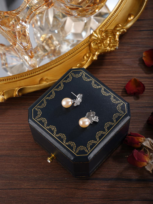 子佩集【幸好相遇】银S925珍珠惜王妃耳钉【E3913】双色银杏叶2602 商品图5