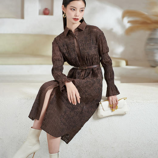 芳外新款气质显瘦翻领连衣裙百搭中长款休闲裙子女8T22AL0338 商品图2