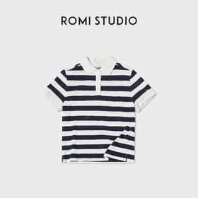 ROMI STUDIO"休闲随性"软糯新疆棉polo领条纹短袖上衣RWCAST5560