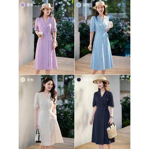 米思阳2026春新款通勤优雅修身连衣裙西装领系带收腰a字裙1018 商品图1