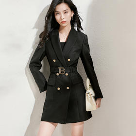 芳外新款气质通勤OL西装领连衣裙双排扣收腰修身短裙8T22AW0082