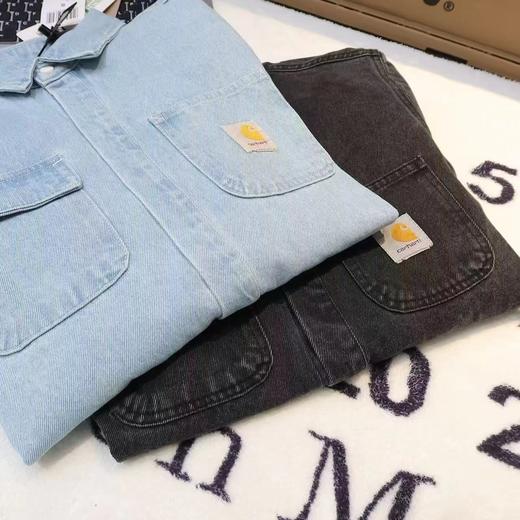 F031248洗水牛仔面料时尚翻领单排扣男女同款牛仔衬衫外套 商品图2