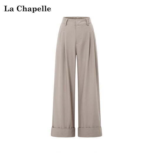 天猫同步【简约高级感】拉夏贝尔/La Chapelle通勤百搭阔腿裤微弹半松紧压褶卷边显瘦休闲裤 商品图1
