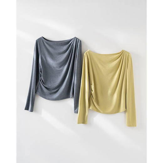 迷人香肩 莱赛尔醋酸真丝混纺 斜肩一字领长袖T恤 女神气质和舒适感一举两得 衣橱里的百搭经典款 商品图4