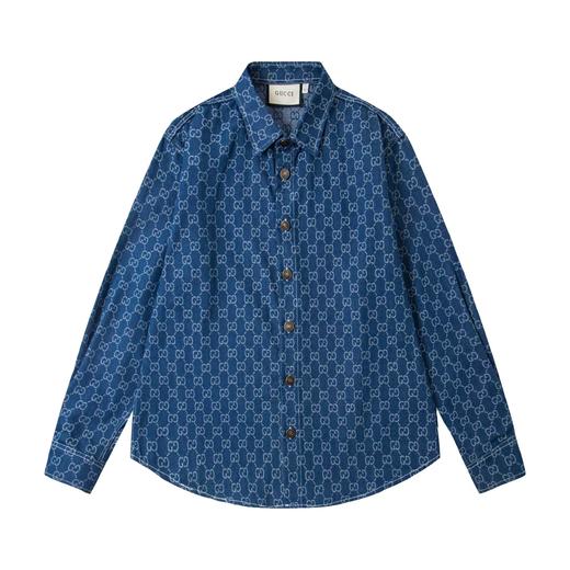 F031254新款满印双G字母单排扣情侣款洗水牛仔衬衫上衣外套 商品图0