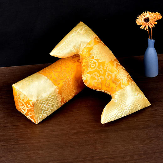 黄色 寿枕男女寿衣全套枕头脚蹬织锦布全新丝棉填充头枕脚枕 商品图0