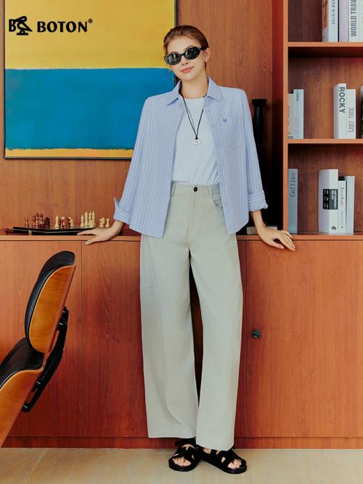 波顿女士春秋季宽松翻领条纹长袖衬衫｜条子配色清爽，一件穿出自在随性感LS163126 商品图1