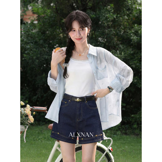 鹿向南「塞纳左岸」复古蓝色杜高腰短款牛仔裤女春季宽松休闲裤子 商品图2