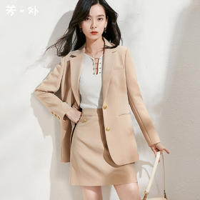 芳外新款气质时尚套装女通勤休闲【西装短款半裙两件套】8T22AG0018