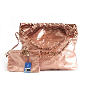 【95新】CHANEL香奈儿22Bag系列AS3261 B10691 NN728 23S中号香槟粉金色22Bag链条包单肩包女士110326NJS08