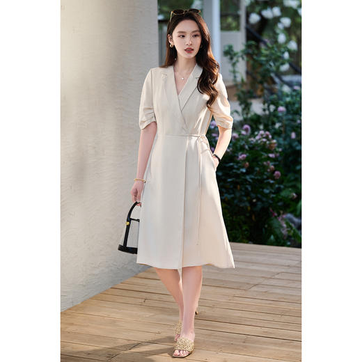 米思阳2026春新款通勤优雅修身连衣裙西装领系带收腰a字裙1018 商品图5