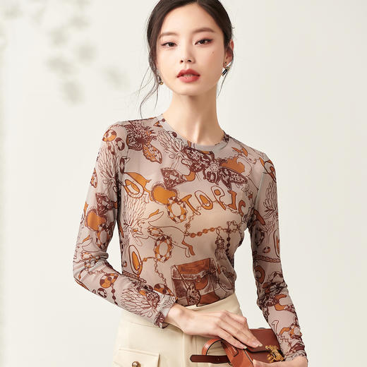 剩S/M 芳外新款设计感印花针织衫别致小众修身上衣女8T23AU0248 商品图1