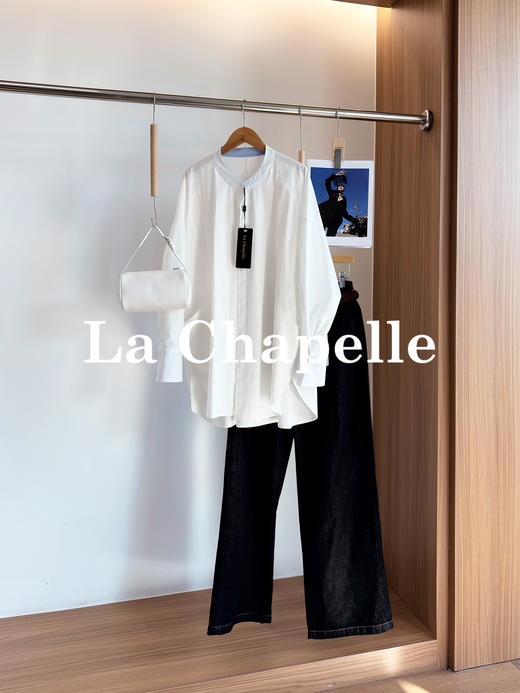 专柜实拍【慵懒氛围感】拉夏贝尔/La Chapelle宽松舒适百搭撞色衬衫女显瘦通勤单排扣开叉长袖衬衣 商品图0