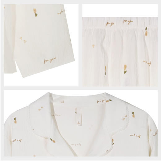【99元超值新品】【秀黛】女翻领杯垫印花长袖套装印花柔雾细腻舒适女士春秋睡衣家居服W1551013T【门店同款】 商品图4