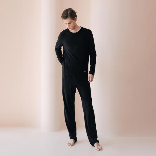 Solo seta男士纯色长袖长裤睡衣套装莫代尔桑蚕丝内搭春夏家居服 商品图2