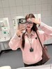 F031261少女感浅粉色宽松oversize黑色爱心刺绣假两件针织毛衣 商品缩略图0