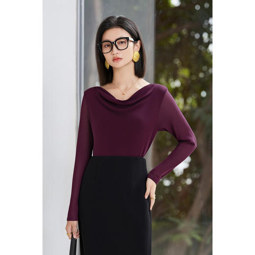 剩S/M/L/XL 西梅紫荡领长袖T恤5J25CT4396 商品图0