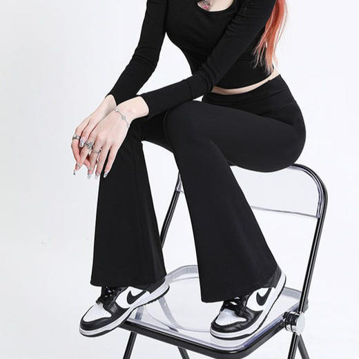 【秒杀❗️33.9/件🔥鲨鱼微喇裤】秒显超模腿，打造“腰臀比”黄金比例，舒适高腰弹力收腹不紧绷，夏季黑色喇叭裤薄款外穿九分垂感高腰瑜伽裤L 商品图2