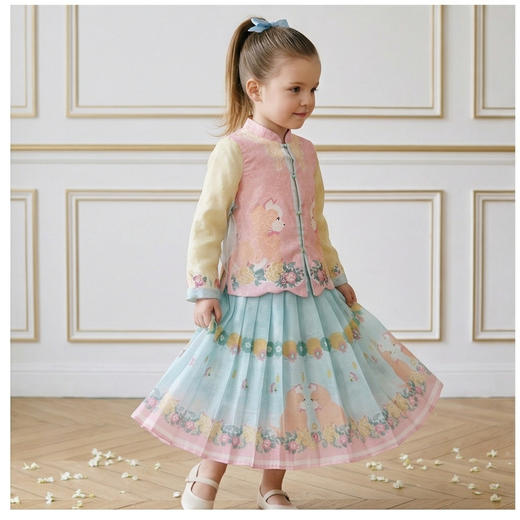 年衣童装儿童中式套装春季新款女童改良汉服两件套春意融融中式套装N1261062D02 商品图1