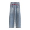 F031219复古水洗浅蓝牛仔裤宽松阔腿百搭休闲长裤 商品缩略图1