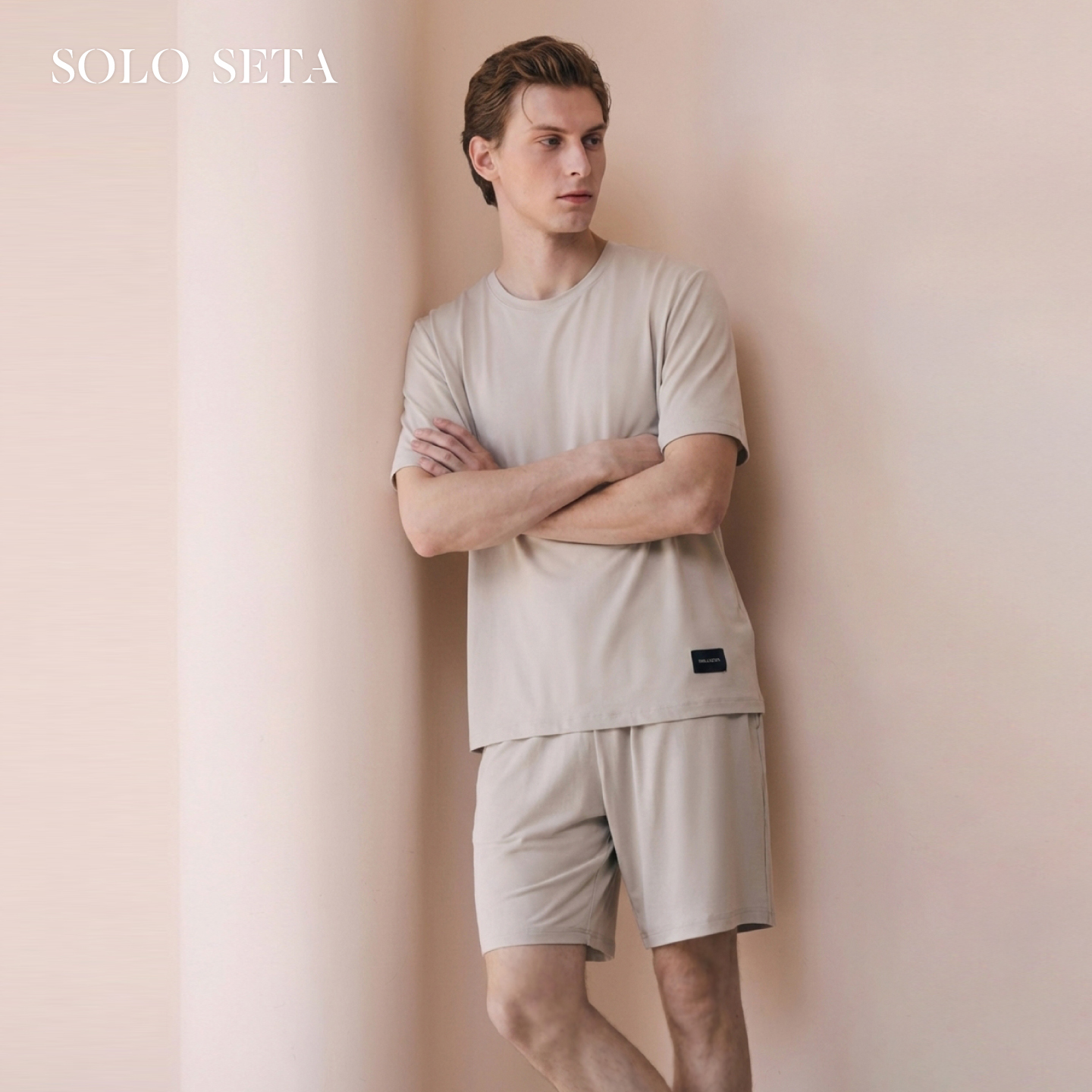 Solo seta男士纯色短袖短裤睡衣套装莫代尔桑蚕丝家居服春夏休闲