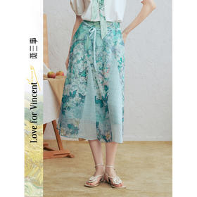 两三事梵高文艺 时光折页 2026春季新款小清新印花系带a字半身裙