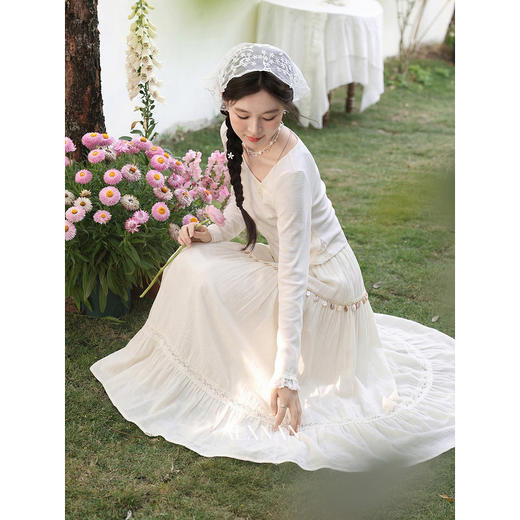 鹿向南「晚风漫旅」高腰显瘦蛋糕半身裙女春夏蕾丝拼接显瘦长裙子 商品图2