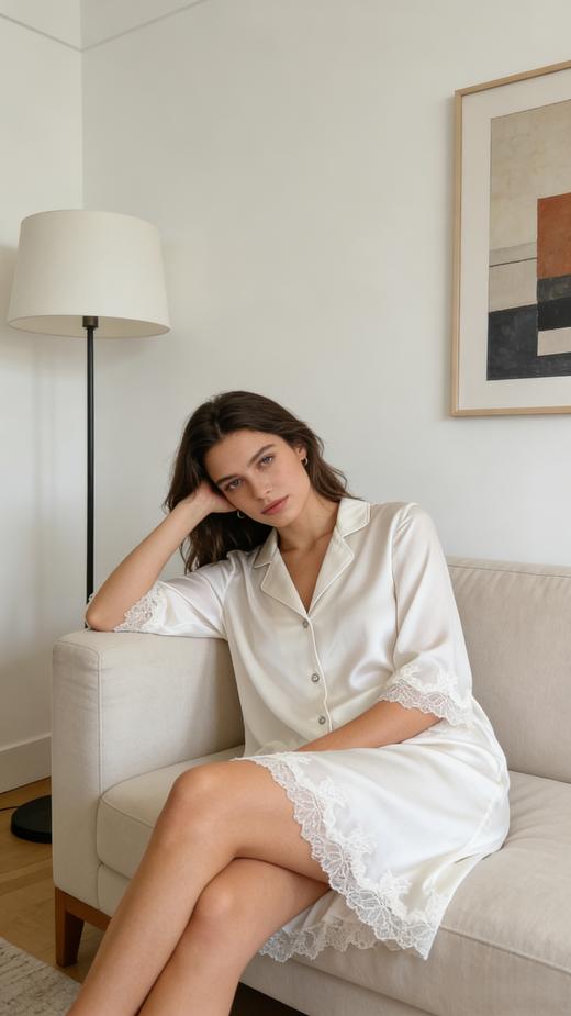 【100%桑蚕丝睡裙】SCHIESSER德国舒雅 铂雅女士高端真丝家居睡裙 91/20633D 商品图3