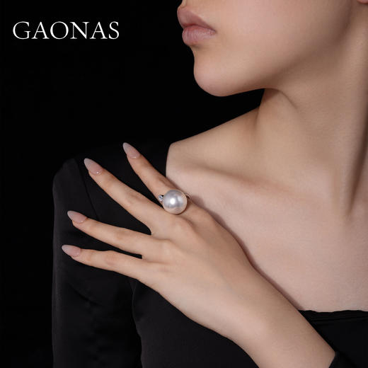 GAONAS  仿珍珠戒指 经典贵气优雅百搭白色珠20mm戒指 商品图3