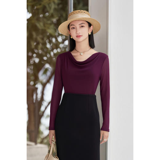 剩S/M/L/XL 西梅紫荡领长袖T恤5J25CT4396 商品图2