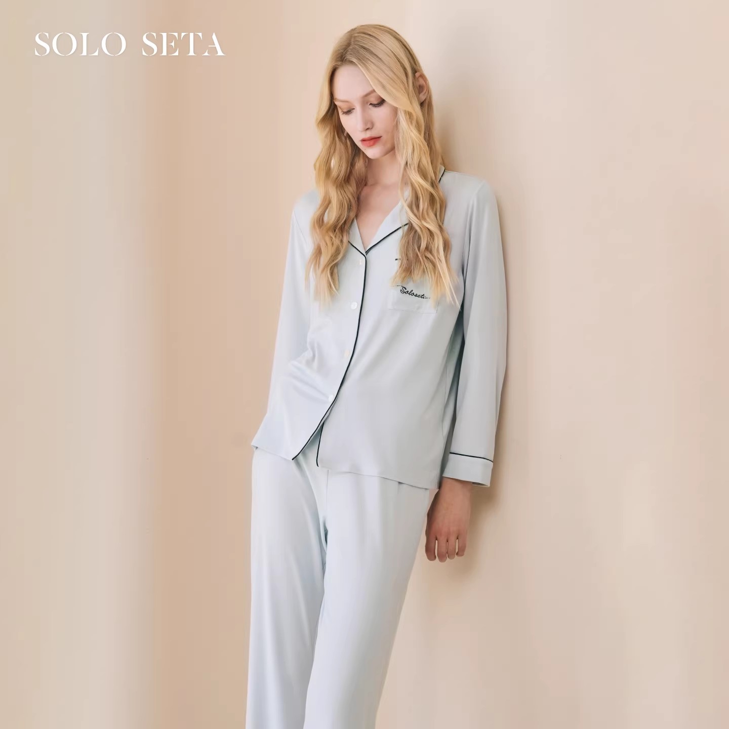 Solo seta女士长袖长裤睡衣套装莫代尔桑蚕丝刺绣2026春夏新款