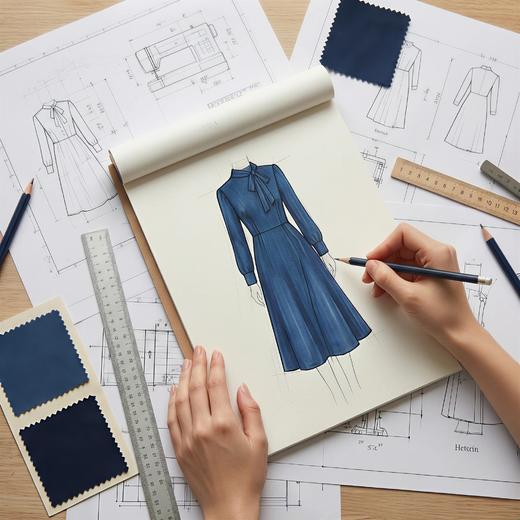 飘带领不对称破刀长袖气质连衣裙 商品图0