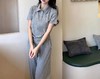 F031220春夏季新款灰色polo衫短袖阔腿卫裤两件套 商品缩略图5