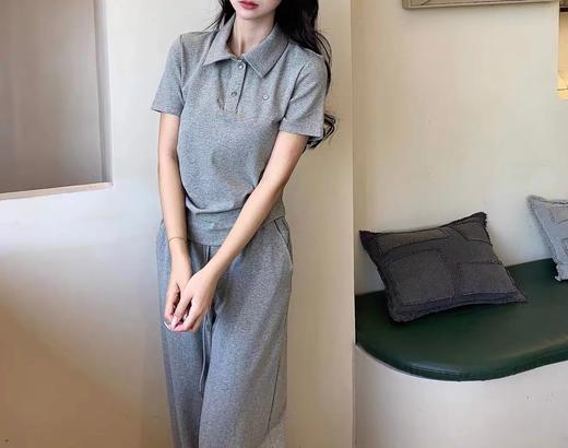 F031220春夏季新款灰色polo衫短袖阔腿卫裤两件套 商品图5