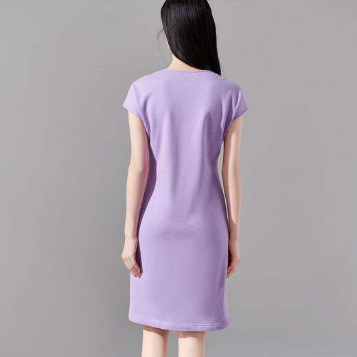 剩S/M/XL 芳外春季新款知性优雅紫色连衣裙气质v领收腰显瘦中长裙0034 商品图3