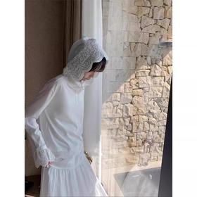 浪漫蕾丝 拼接宽松廓形花边帽假两件长袖T恤