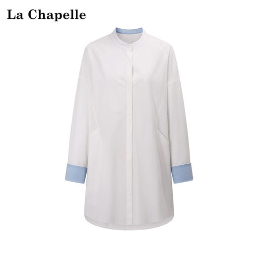 天猫同步【慵懒氛围感】拉夏贝尔/La Chapelle宽松舒适百搭撞色衬衫女显瘦通勤单排扣开叉长袖衬衣 商品图0