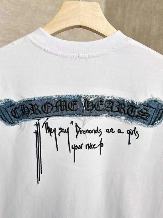 F031202春夏新款男女同款水洗磨破工艺 logo牛仔贴布刺绣短袖T恤 商品图6