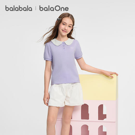 【balaOne】巴拉巴拉童装女童短袖t恤儿童2026新款夏装娃娃领上衣 商品图0