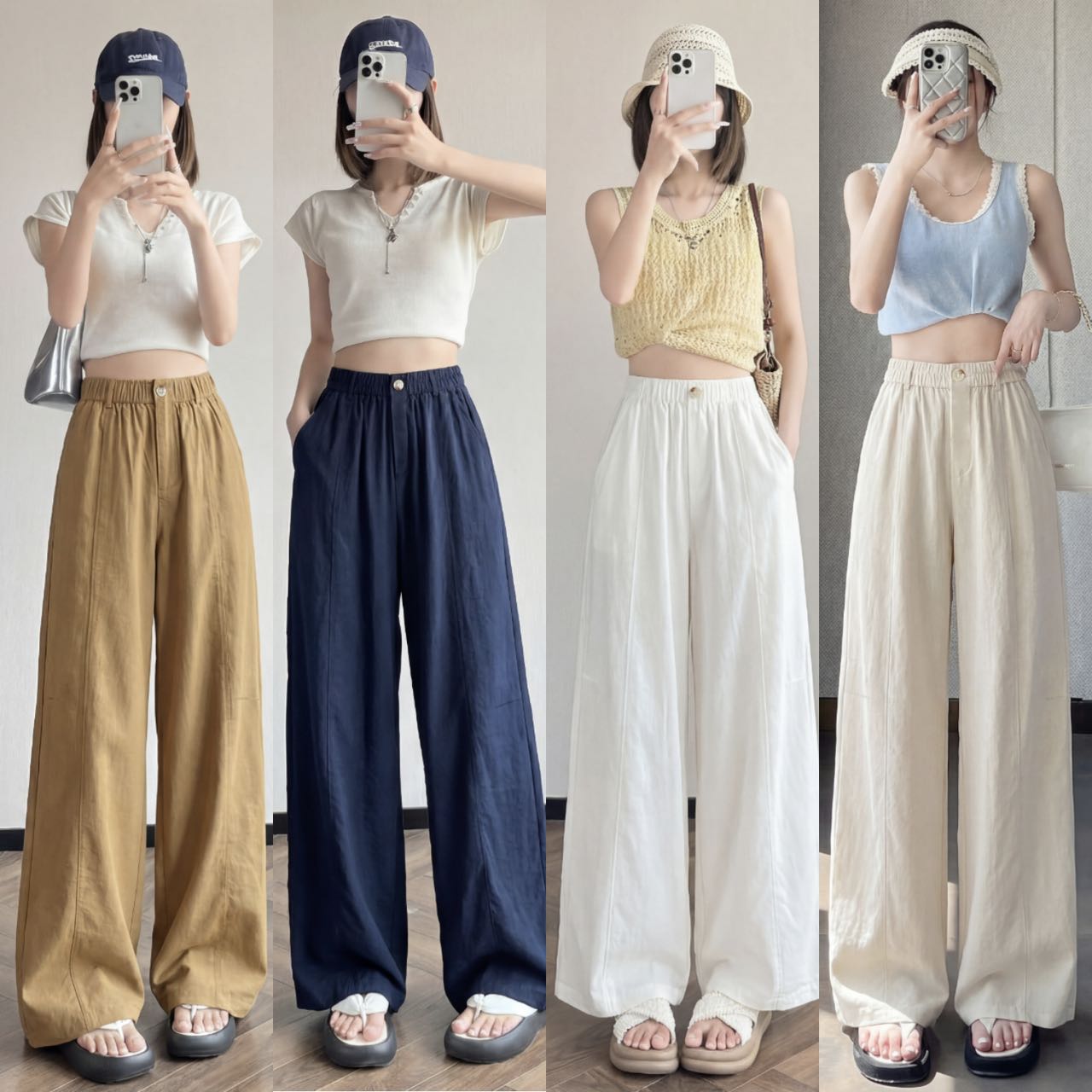 逸柔家【莱赛尔天丝阔腿裤2611】爆款莱赛尔天丝亚麻阔腿裤 慵懒风高腰宽松垂感冰感裤