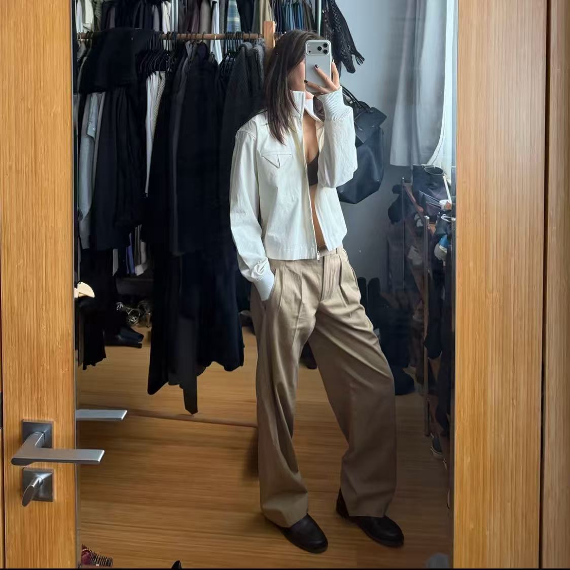 ROMI STUDIO“三角翻盖”高弹罗纹极简立领宽松夹克外套 RWCAWU6713