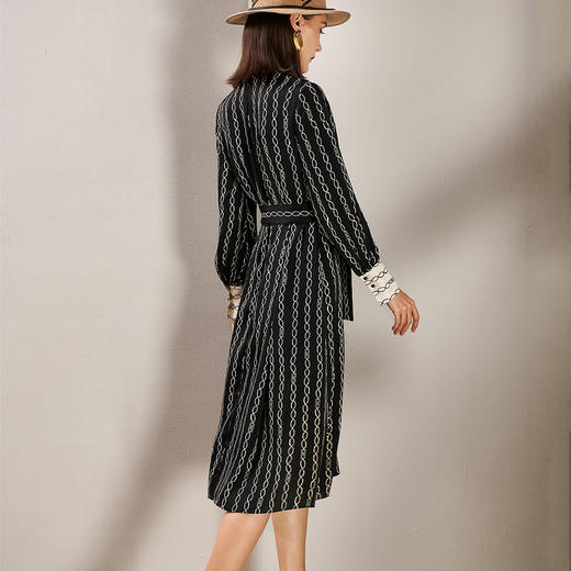 剩S 芳外春季新款潮流印花显瘦A字裙小心机V领袖口撞色连衣裙0105 商品图4