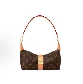 LOUIS VUITTON POCHETTE MIA 标志性图案牛皮饰边金色S锁扣 Monogram 涂层帆布 手提单肩包 女款 棕色