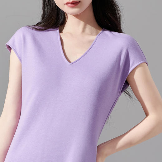 剩S/M/XL 芳外春季新款知性优雅紫色连衣裙气质v领收腰显瘦中长裙0034 商品图4