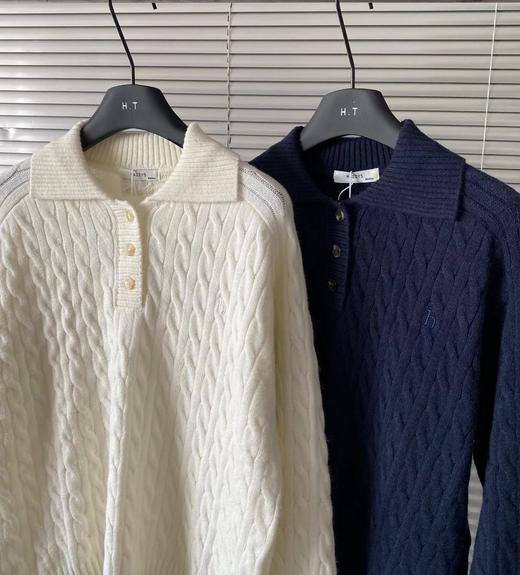 F031259新品针织衫时尚休闲减龄百搭复古学院风翻领绞花毛衫女 商品图1