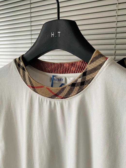 F031264简约基础款tee领口格纹撞色圆领休闲正肩短袖 商品图10