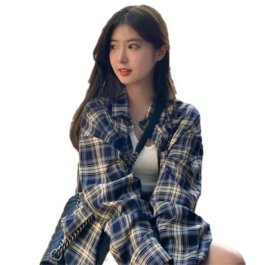 洋气女式格子衬衫外套 春秋季防晒宽松休闲衬衣 长袖上衣宽松型 经典格仔衬衫 商品图4
