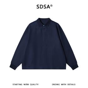 SDSA男装2026新款高贵轻奢韩版简约纯色拼接翻领长袖T恤百搭宽松