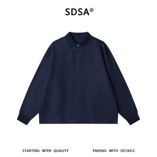 SDSA男装2026新款高贵轻奢韩版简约纯色拼接翻领长袖T恤百搭宽松 商品图0
